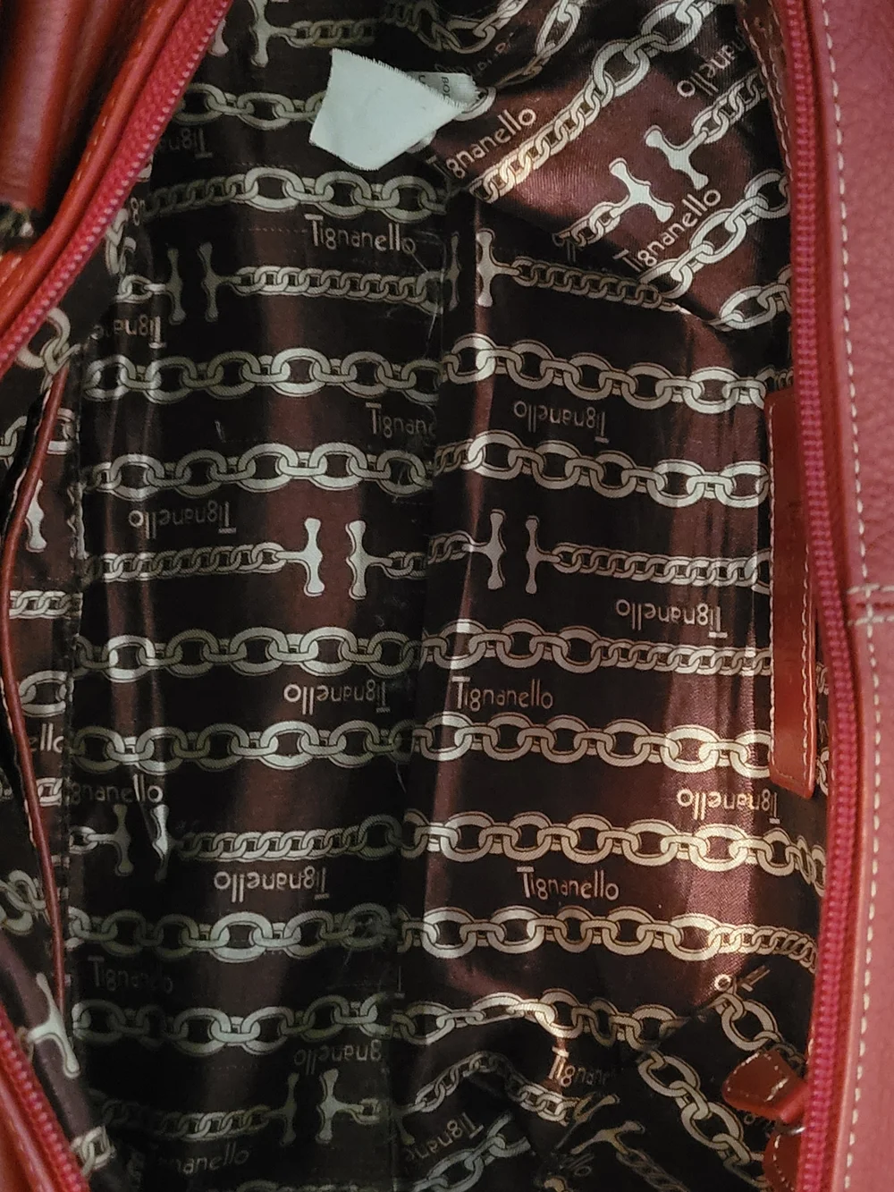 Tignanello Brick Red Leather Satchel with Detachable Strap